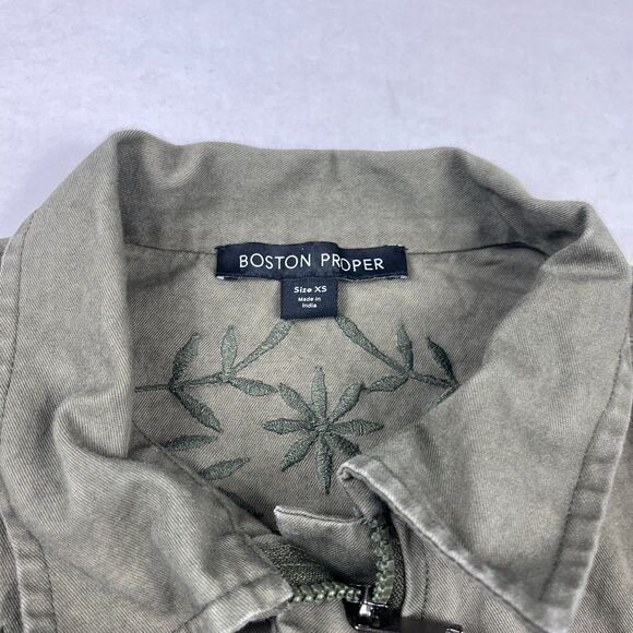 Boston Proper Zip Jacket Military Floral Embroidered Utility Green Festival XS - Picture 4 of 10